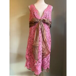 Kay Unger Pink Lace Brown Silk Bow Evening Dress 16 boho whimsi Y2K fairy party